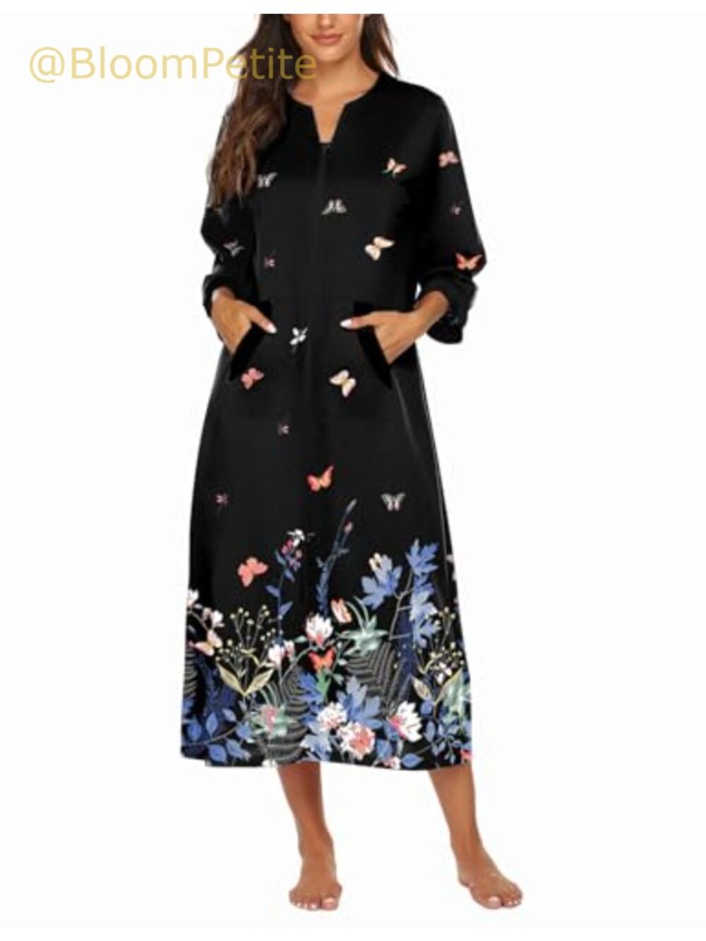 Ekouaer Women's Zip-Up Robe 3/4 Sleeve Housecoat with Pockets